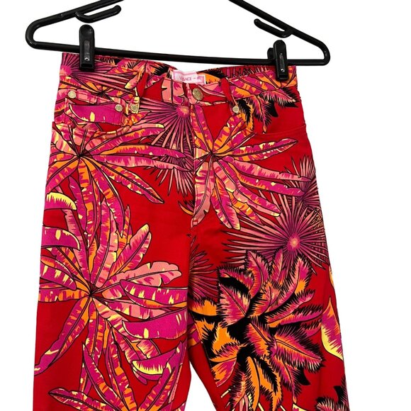 Versace for H&M Limited Edition Rare Red Pink Palm Trees Zip Ankle Skinny Pant 4 - Picture 5 of 7